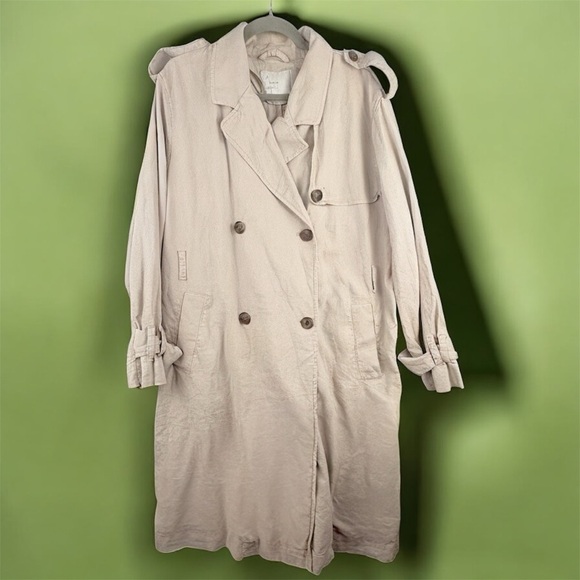 a new day Jackets & Blazers - A New Day Women's Cream Double-Breasted Linen Trench Coat Large Gorpcore